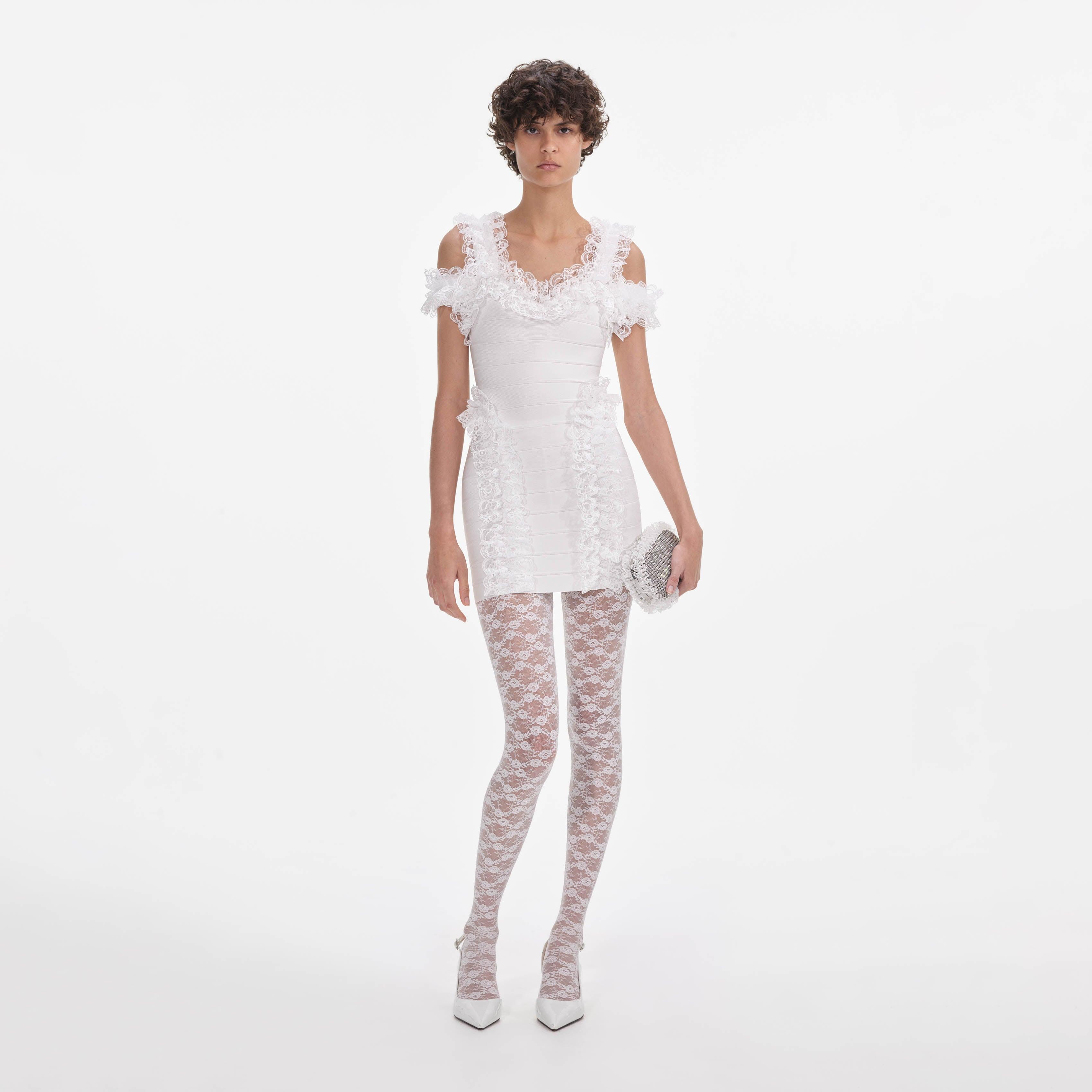 White Knit Ruffle Mini Dress product image