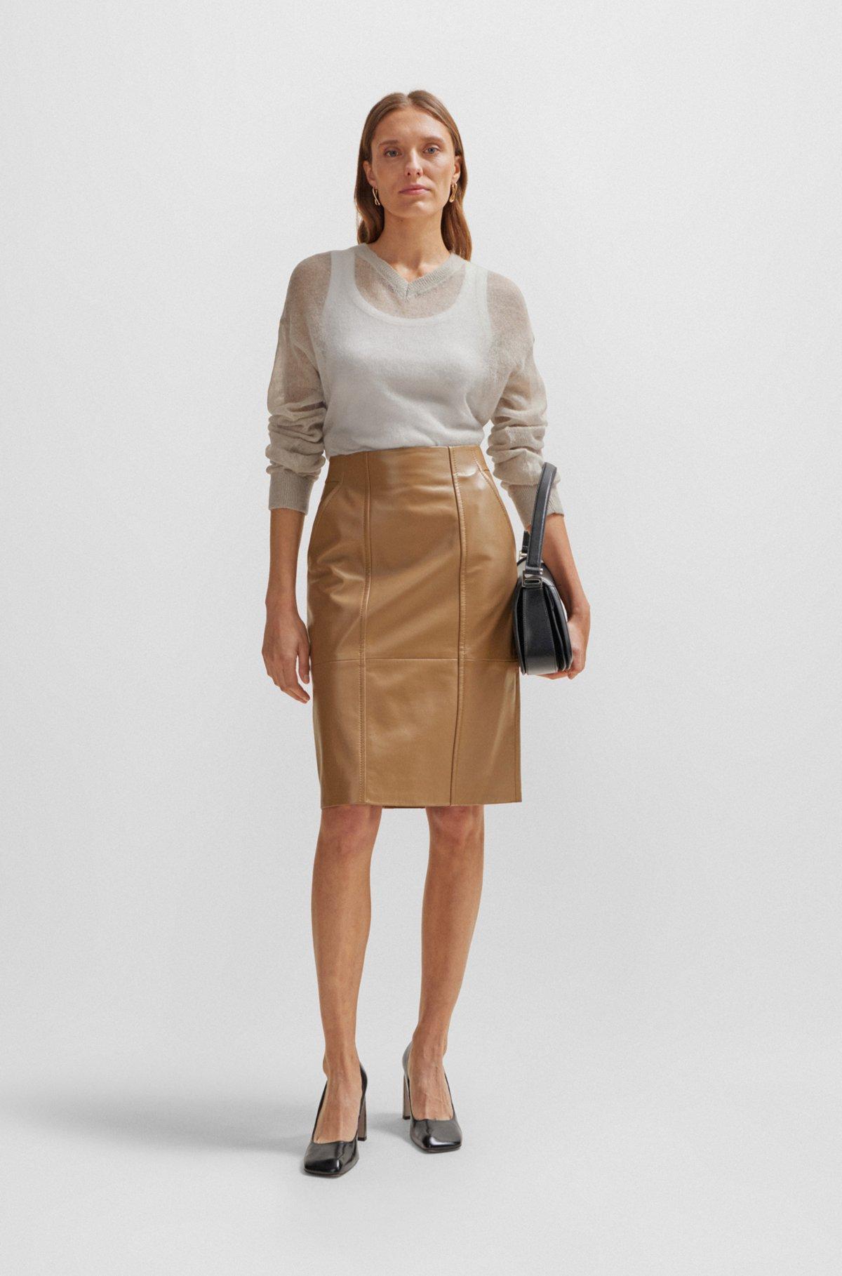 Seam-detail pencil skirt in lamb leather Product Image