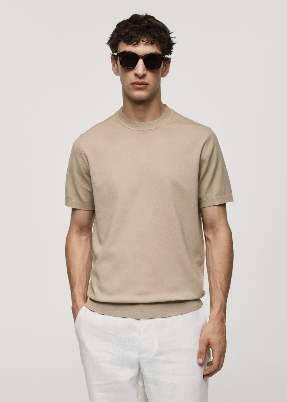 MANGO MAN - Fine-knit T-shirt beigeMen Product Image