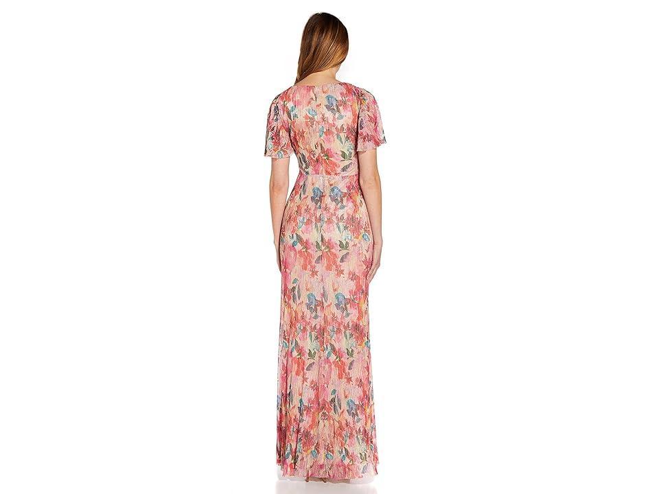 Adrianna Papell Printed Metallic Crinkle Floral Twist Front Gown (Alabaster Multi) Women's Dress Product Image