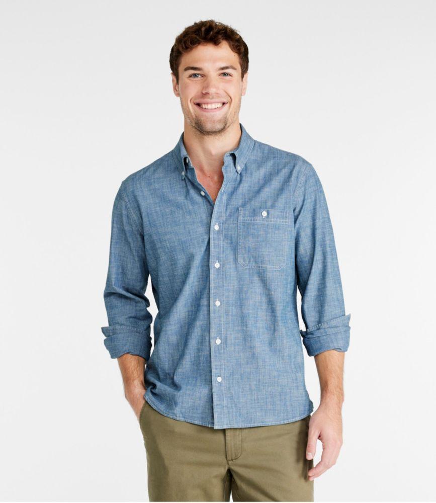 
                            Men's Comfort Stretch Chambray Shirt, Long-Sleeve, Slightly Fitted Untucked Fit
                         Product Image