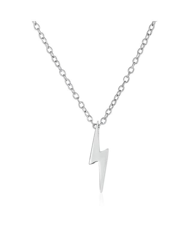 Bling Jewelry Delicate Minimalist Geometric Zig Zag Flash Lightning Bolt Pendant Necklace For Women Sterling Silver Product Image