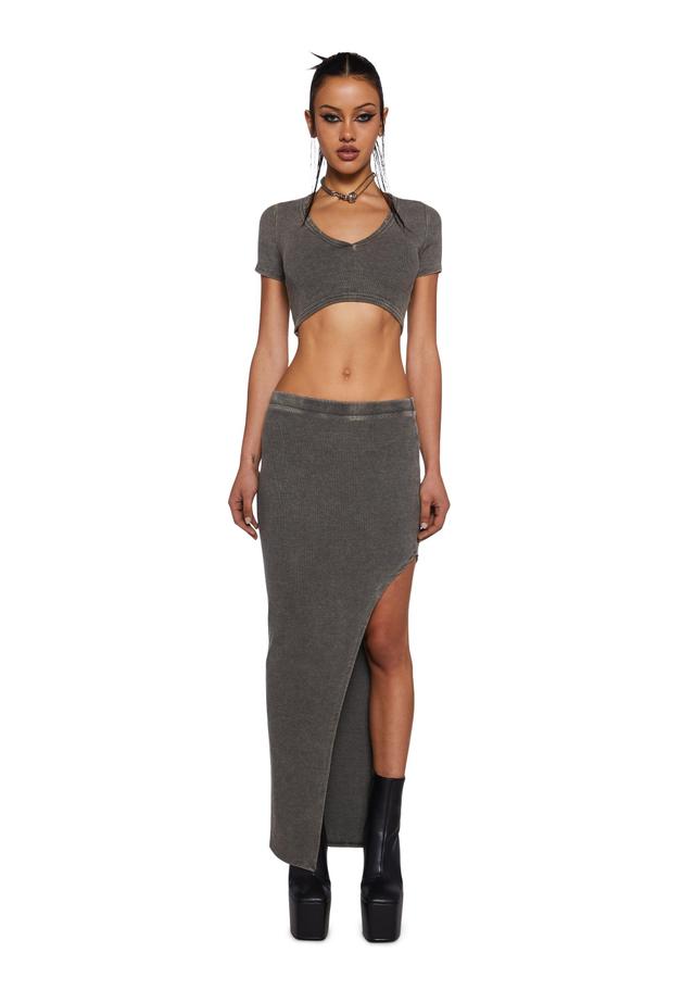 Ribbed Crop Top And Maxi Skirt Set - Green Product Image