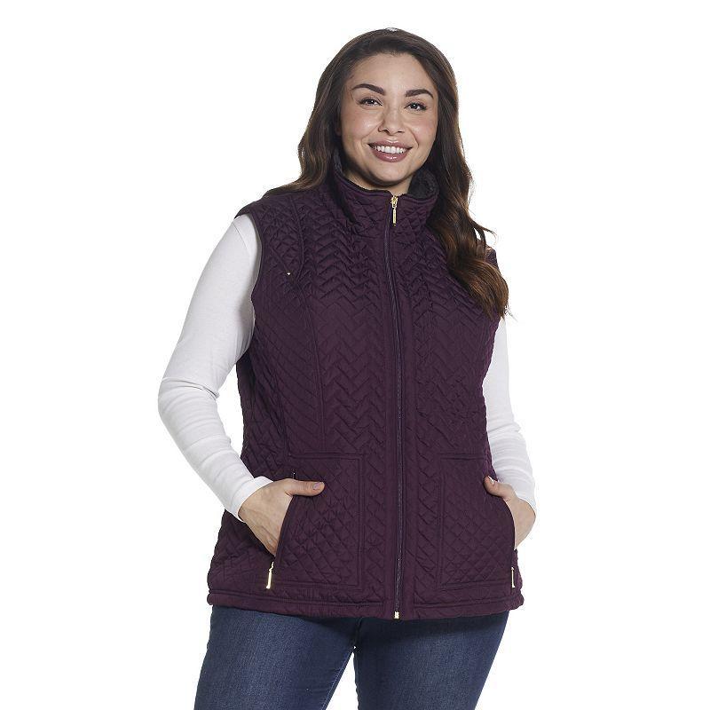 Plus Size Weathercast Faux-Fur Lined Quilted Vest, Womens Crushed Pink Product Image