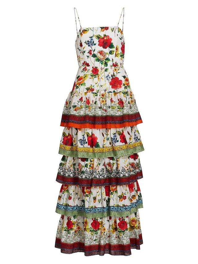 Alice + Olivia Valencia Floral Tiered Cotton Dress Product Image