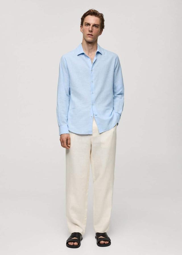 MANGO MAN - Regular-fit striped cotton-linen shirt sky blueMen Product Image