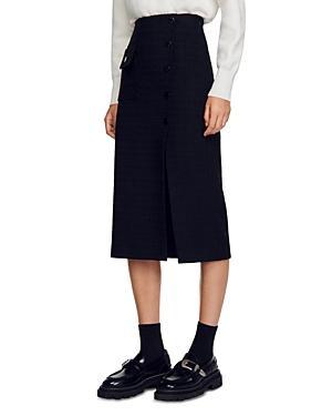 sandro Tzara Button Tweed Midi Skirt Product Image