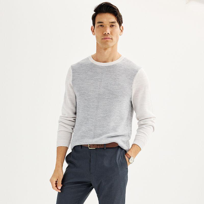 Mens Apt. 9 Merino Textured Colorblock Sweater Silver Product Image