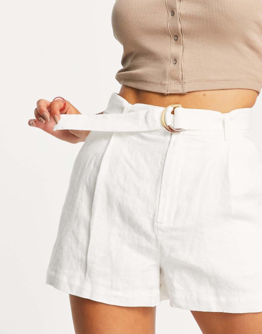 & Other Stories belted linen shorts in off white Product Image