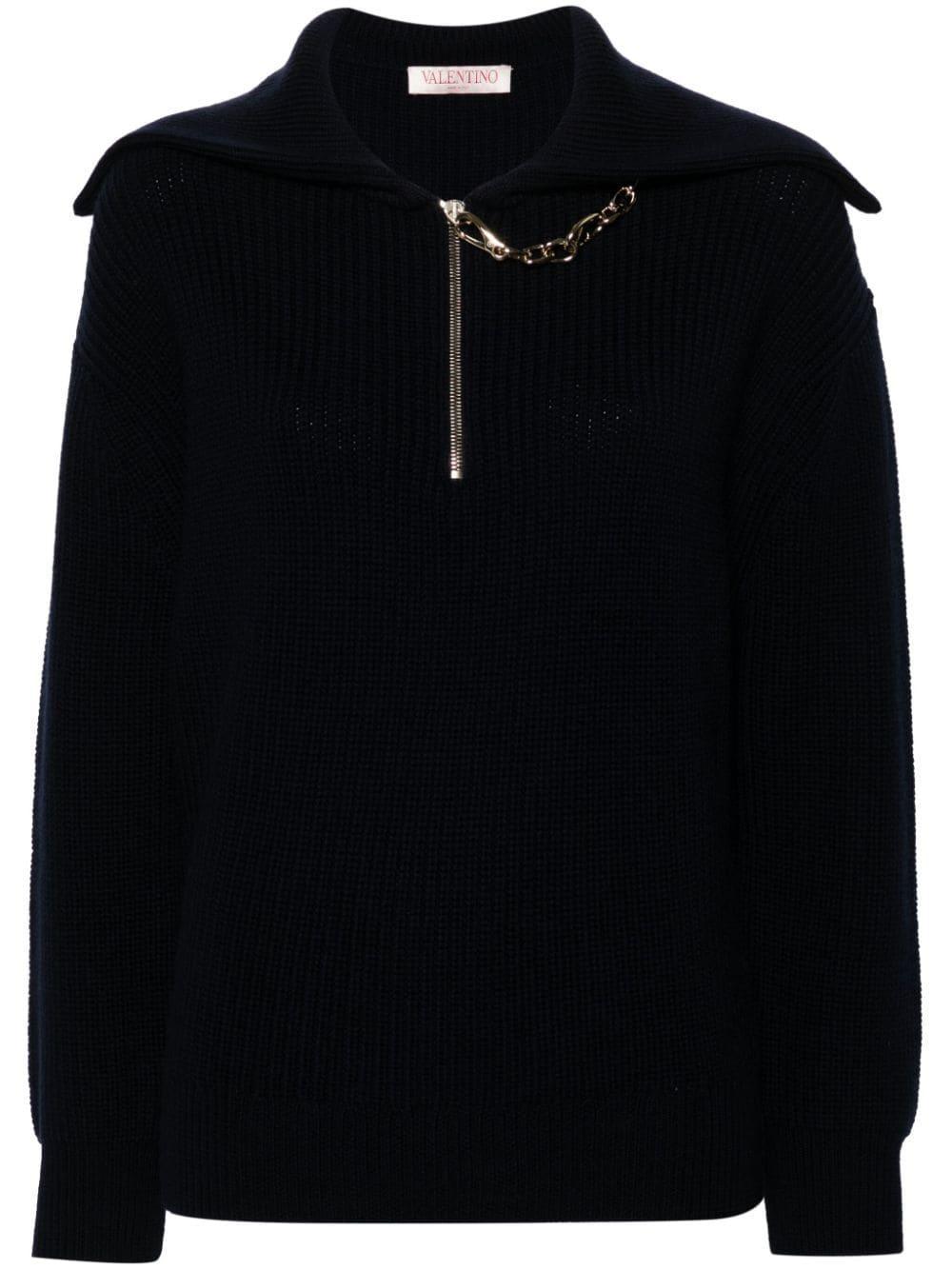 V-logo Chain Quarter-zip Rib Sweater In Navy Product Image