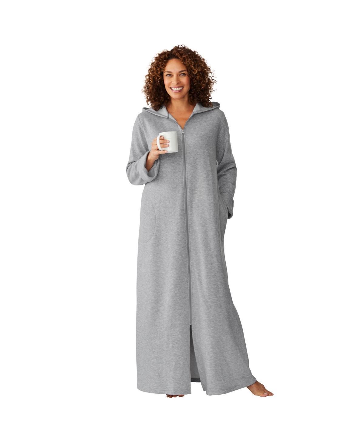 Dreams & Co. Womens Long Hooded Fleece Sweatshirt Robe Product Image