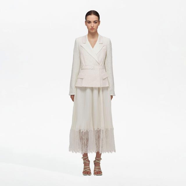 Cream Tailored Bouclé And Chiffon Midi Dress Product Image