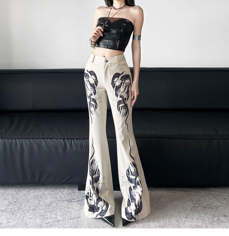 High Waist Snake Print Flared Pants Product Image