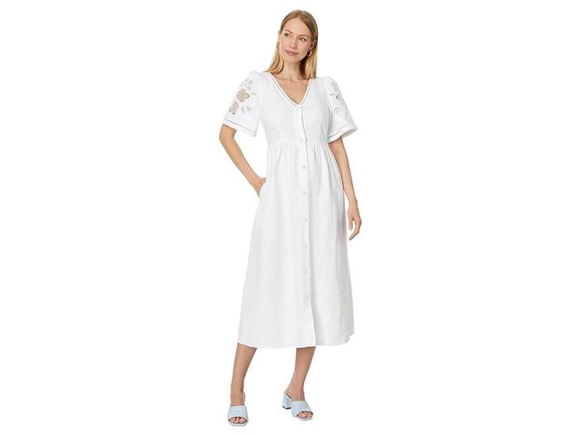 Madewell Cassie Button-Front Midi Dress in Embroidered Linen (Eyelet ) Women's Dress Product Image