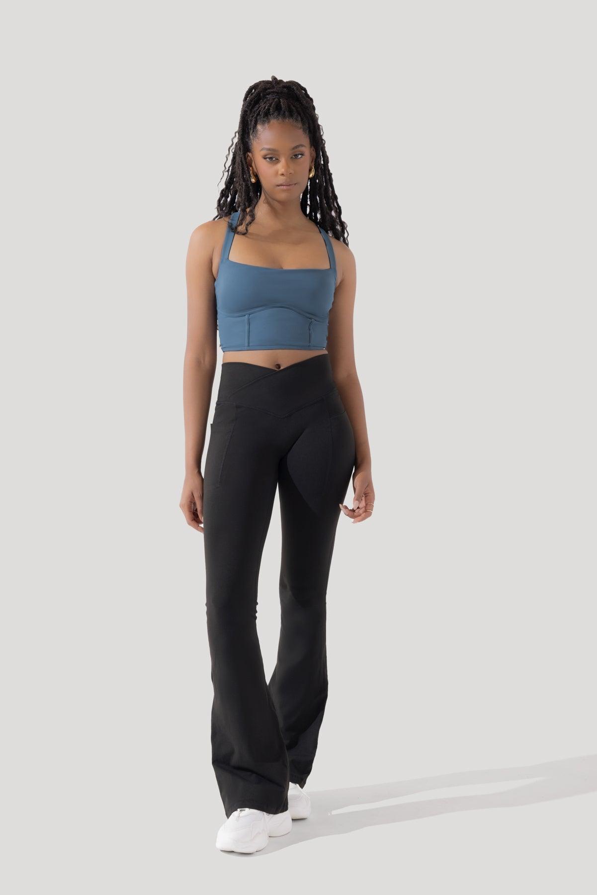 Crisscross Hourglass® Flared Legging with Pockets (Soft Touch) - Black / 29" Product Image