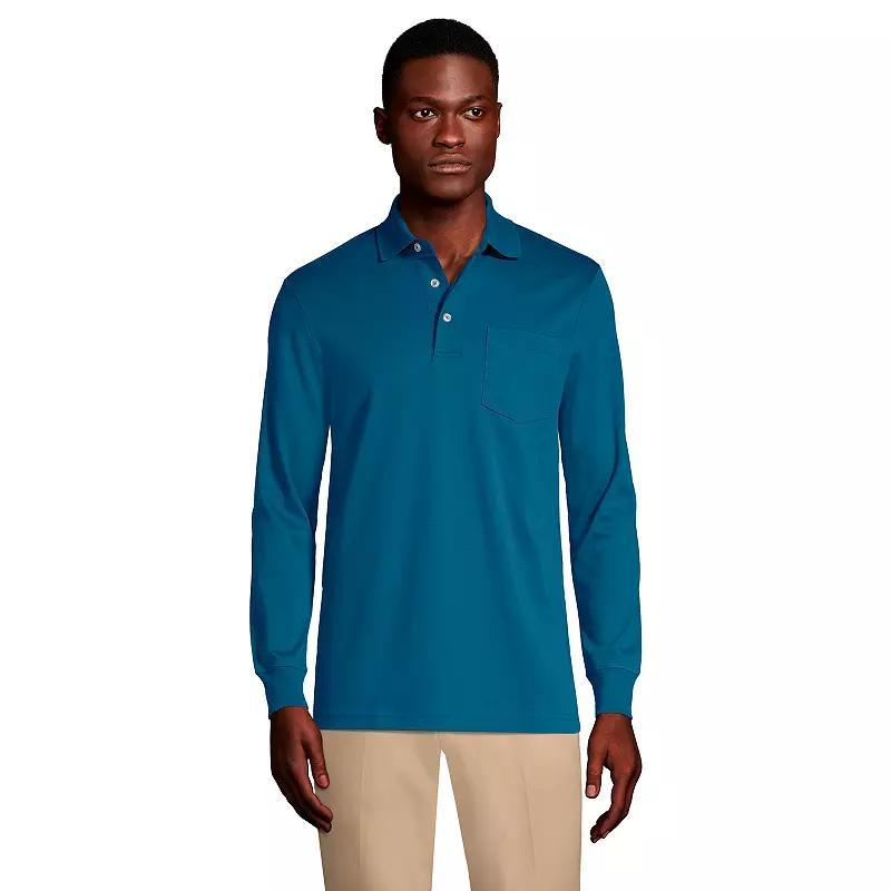 Big & Tall Lands End Classic-Fit Super Soft Supima Pocket Polo, Mens Pale Grey Blue Product Image