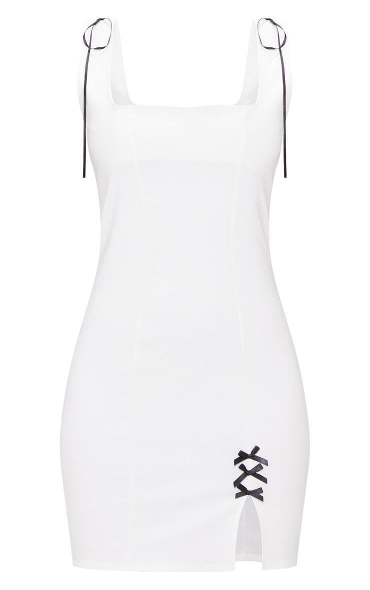  Cream Stretch Woven Bow Detail Bodycon Dress Product Image