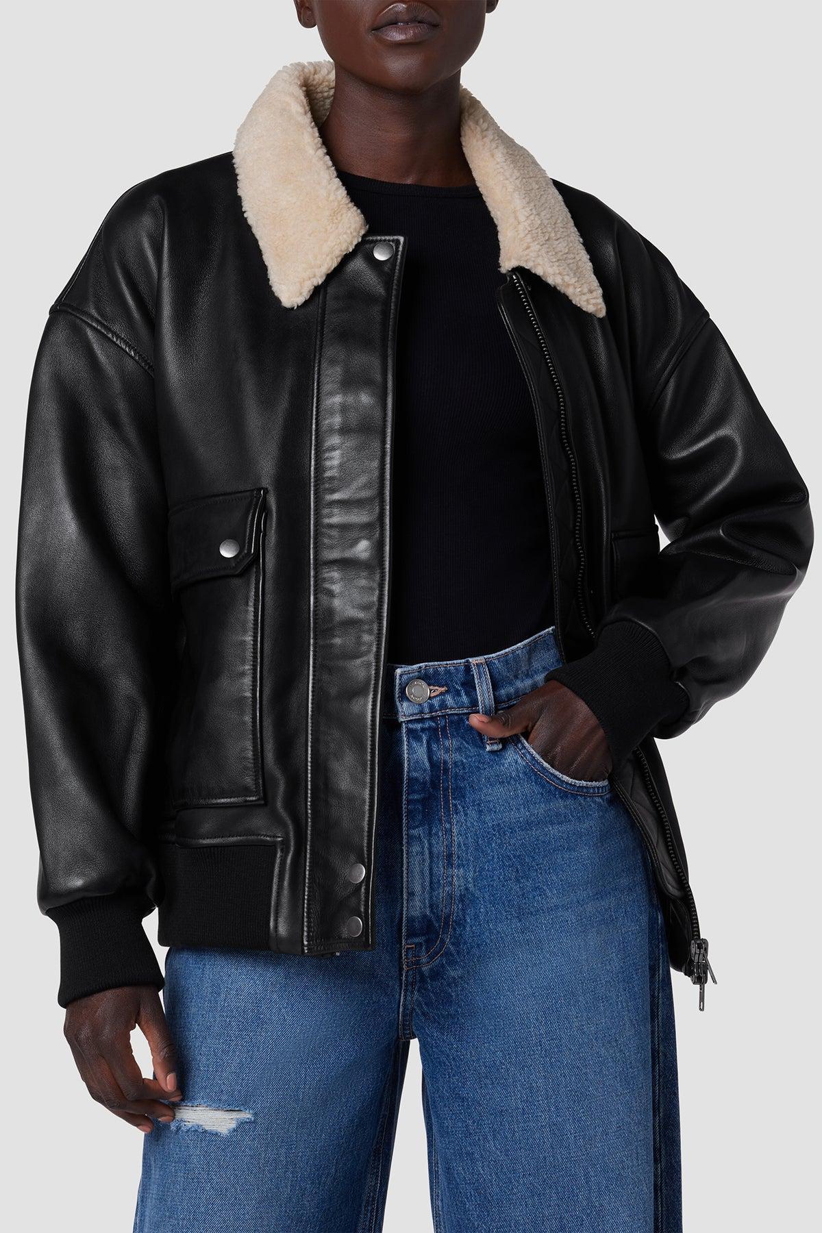 Oversized Leather Bomber Jacket Female Product Image