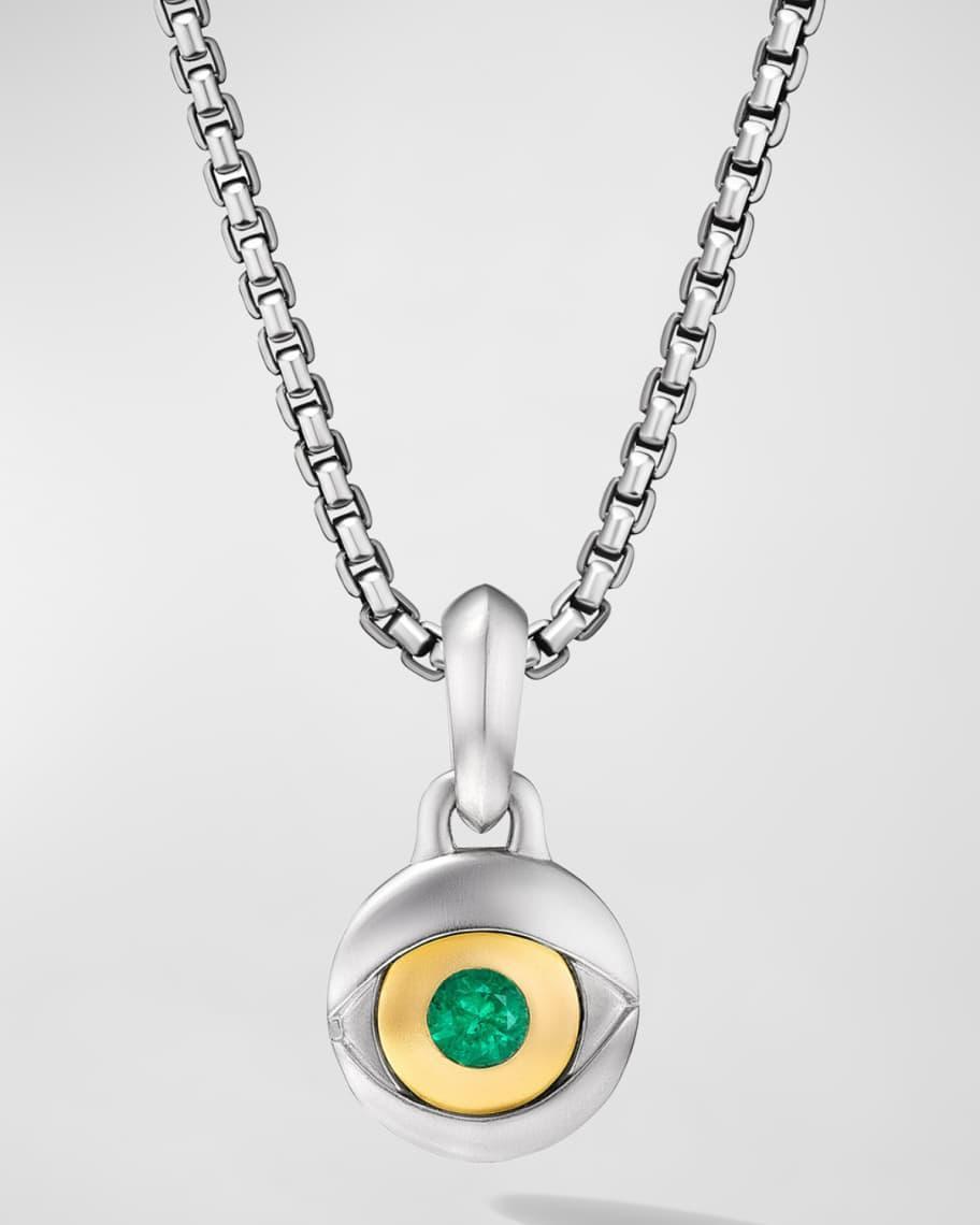 David Yurman Mens 18K Yellow Gold & Sterling Silver Amulets Emerald Evil Eye Pendant Product Image