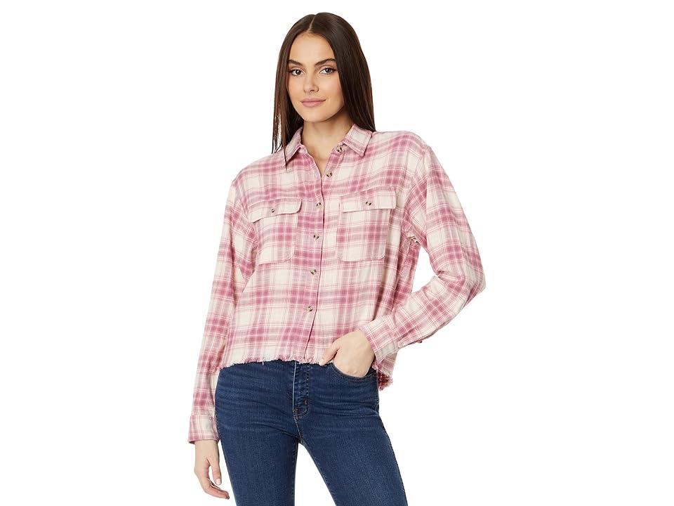 Lucky Brand Raw Edge Cropped Plaid Blush Plaid) Women's Clothing Product Image