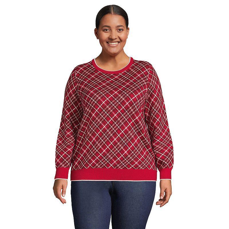 Plus Size Lands End Lofty Jacquard Crewneck Sweater, Womens Product Image