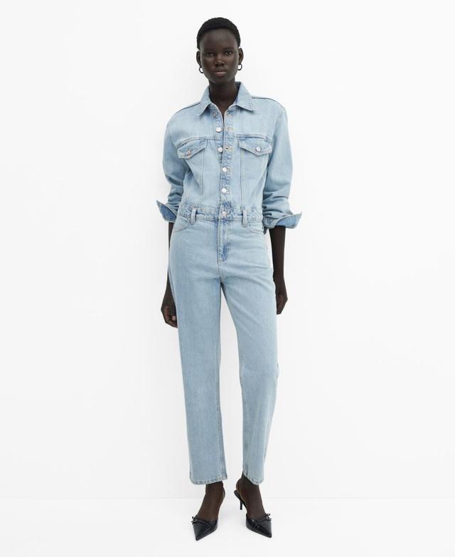 Mango Womens Buttons Detail Denim Jumpsuit Product Image