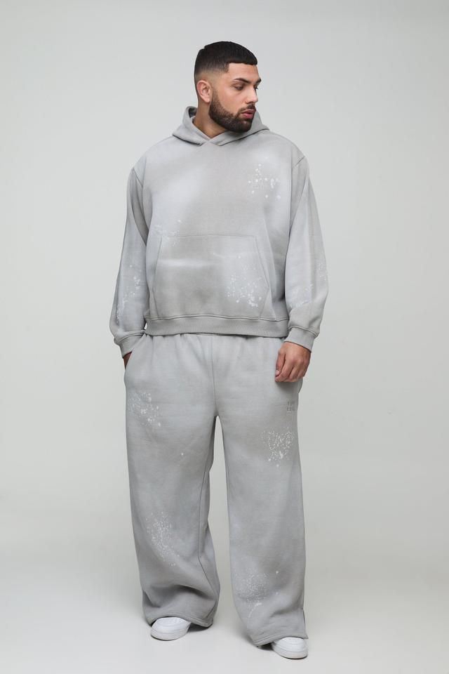 Plus Oversized Embroidered Spray Wash Wide Fit Boxer Jogger Tracksuit | boohooMAN USA Product Image