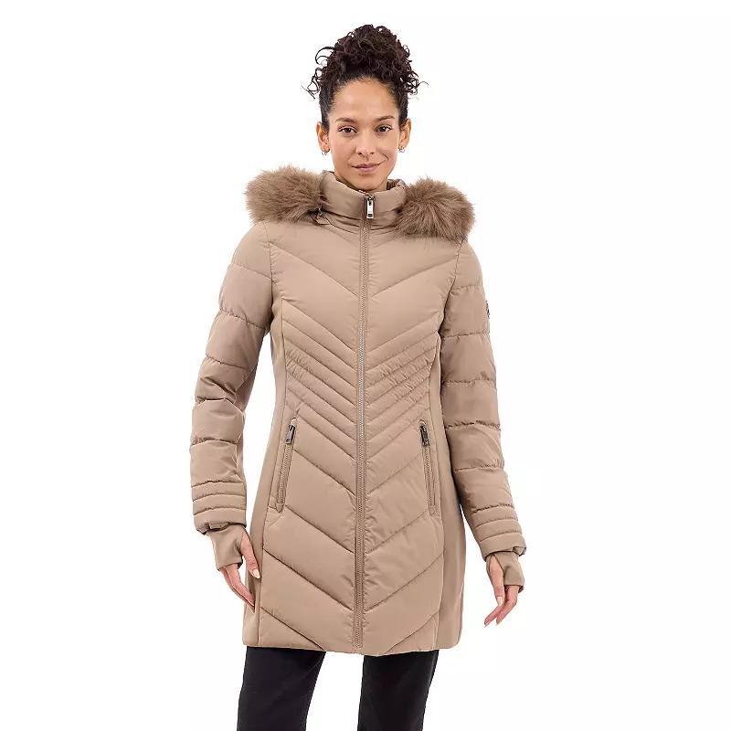 Womens London Fog Faux Fur Trimmed Hooded Puffer Jacket Product Image