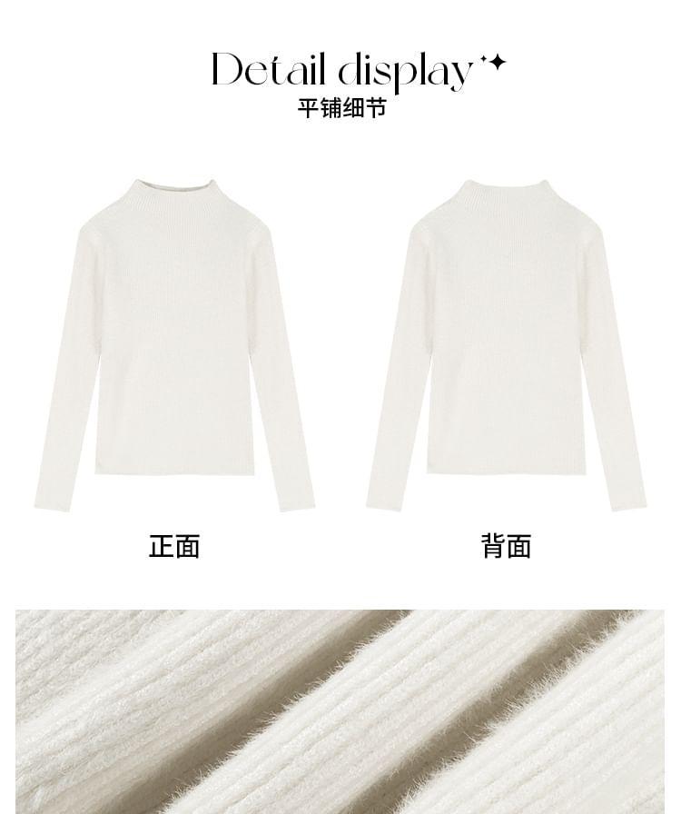 Fleece-Lined High-Neck Knit Top in 5 Colors Product Image