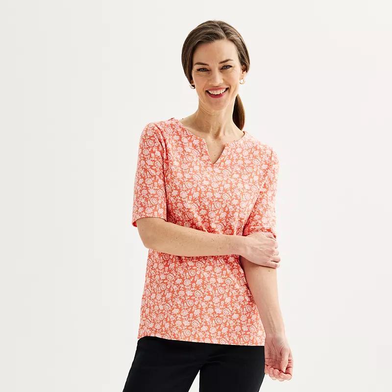 Womens Croft & Barrow Elbow-Sleeve Splitneck Top Product Image