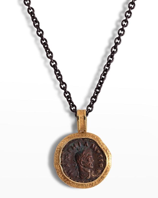 Mens 18K Reversible Tyche Coin Pendant w/ Black Diamonds Product Image