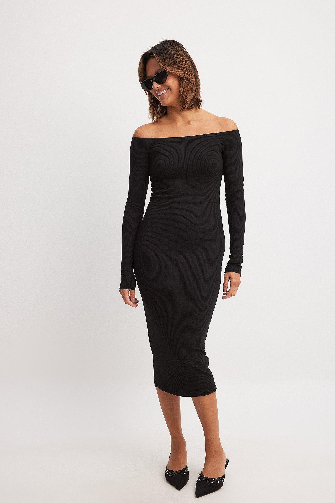 Rib Bare Shoulder Midi Dress Product Image