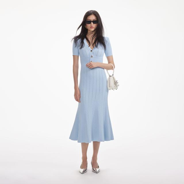 Blue Pointelle Knit Midi Dress Product Image