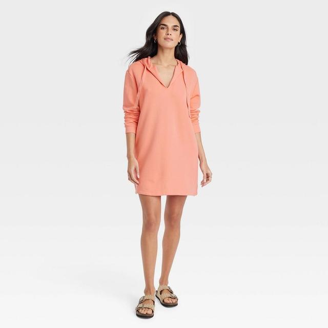 Womens Long Sleeve Mini Fleece Tunic Dress - Universal Thread Coral Orange M Product Image