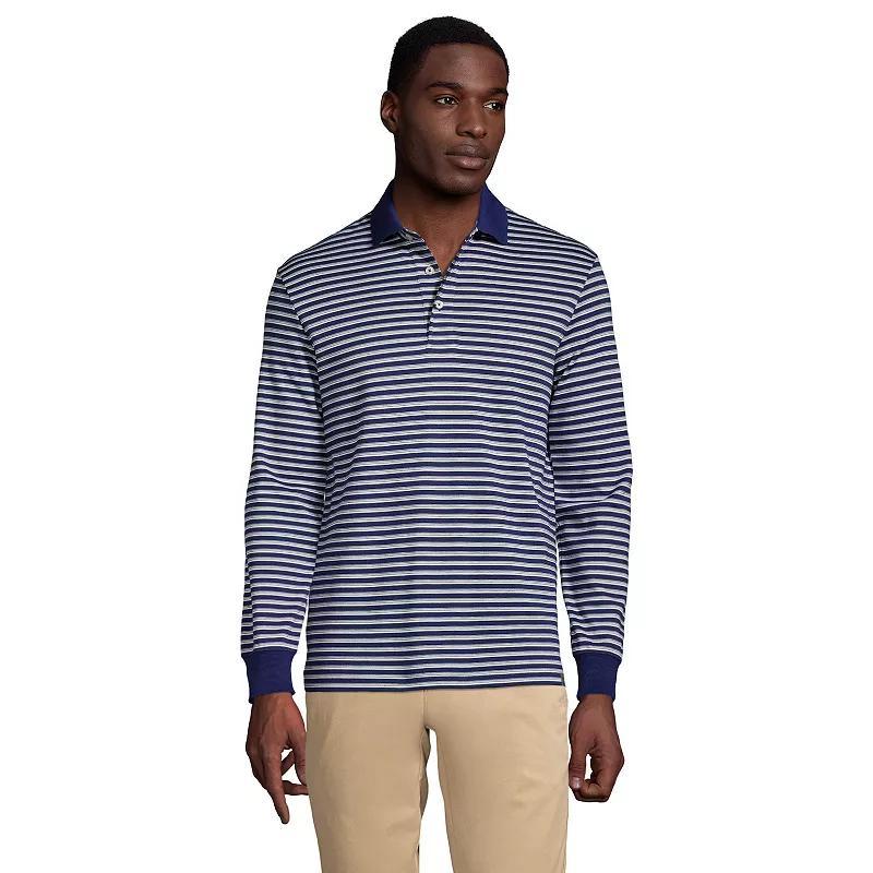 Mens Lands End Jacquard Super Soft Supima Polo Blue Founders Stripe Product Image