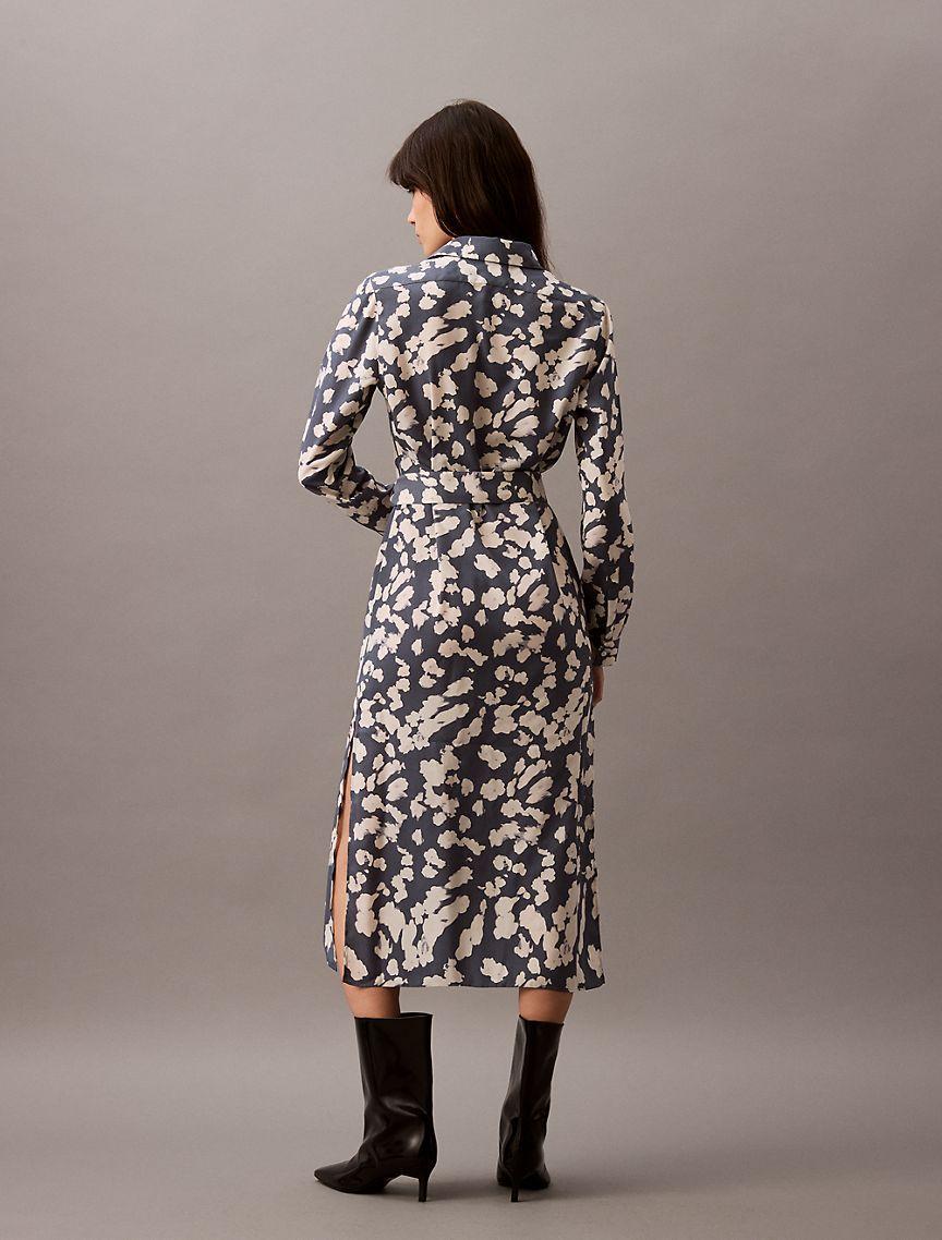 Flowing Print Midi Shirt Dress Product Image