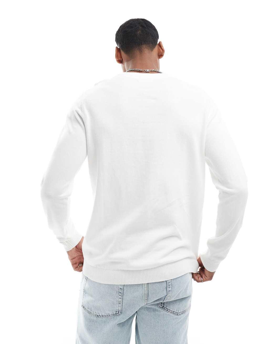 Jack & Jones crew neck sweater in white Product Image