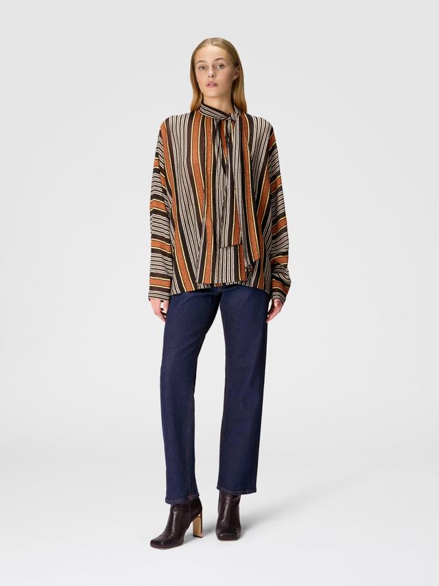 Blouse with scarf collar in lamé striped viscose Product Image