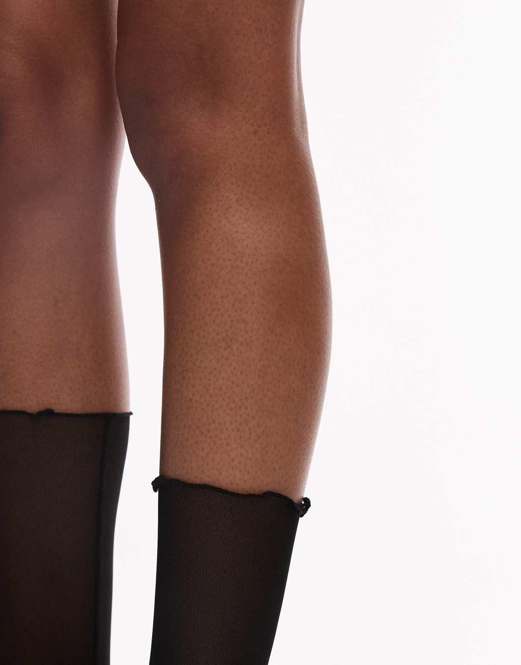 Topshop sheer socks with frill edge in black Product Image