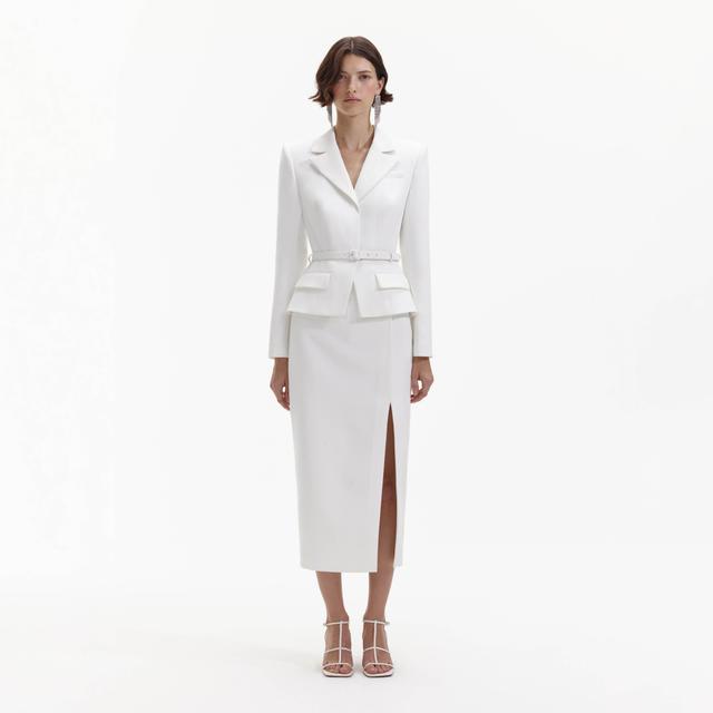 White Crepe Tailored Midi Dress Product Image