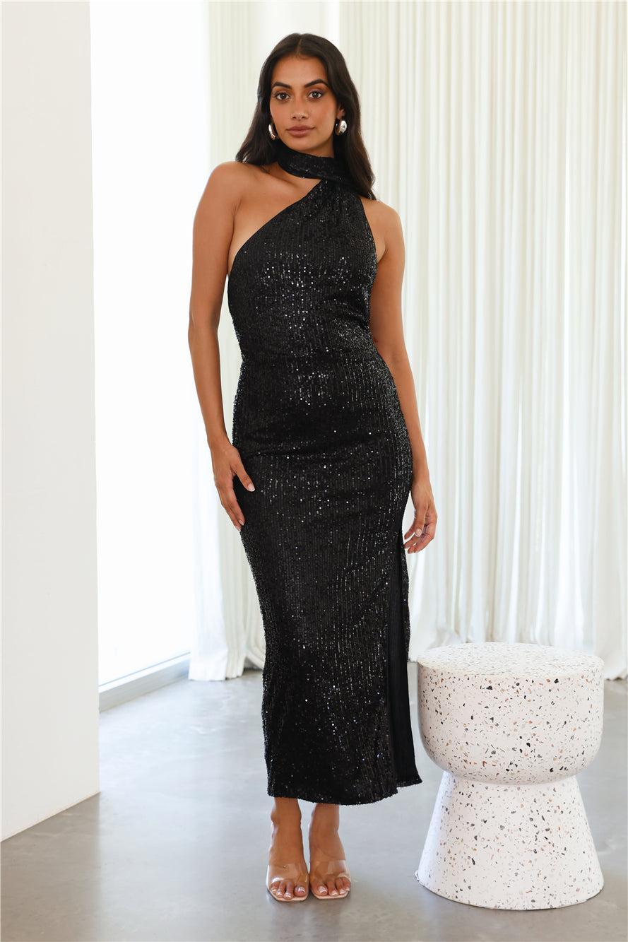 All Eyes On Her Sequin Midi Dress Black Product Image