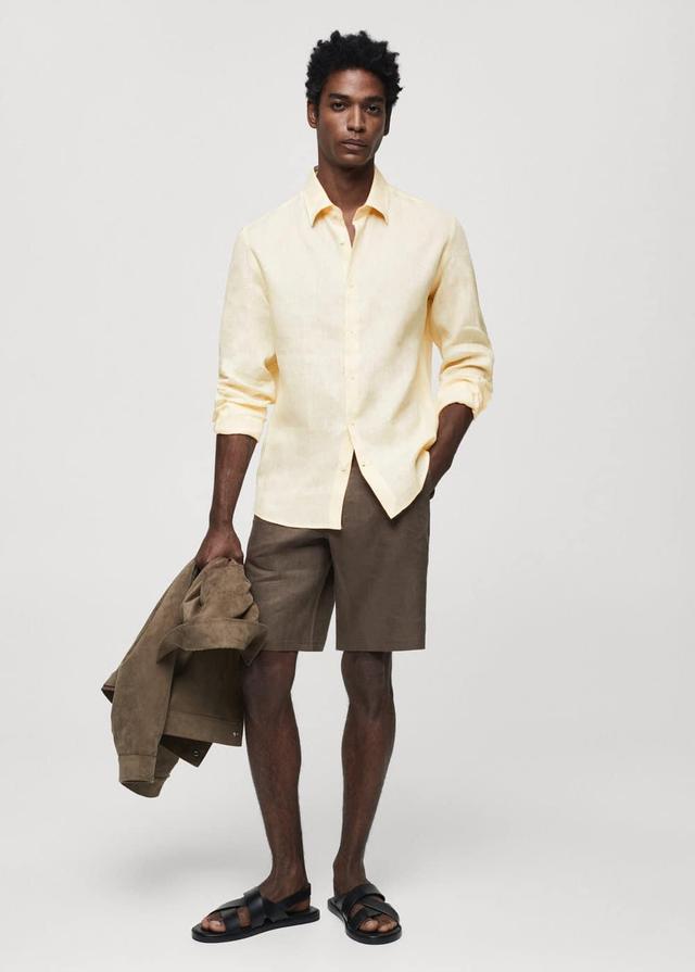 MANGO MAN - 100% linen regular-fit shirt yellowMen Product Image