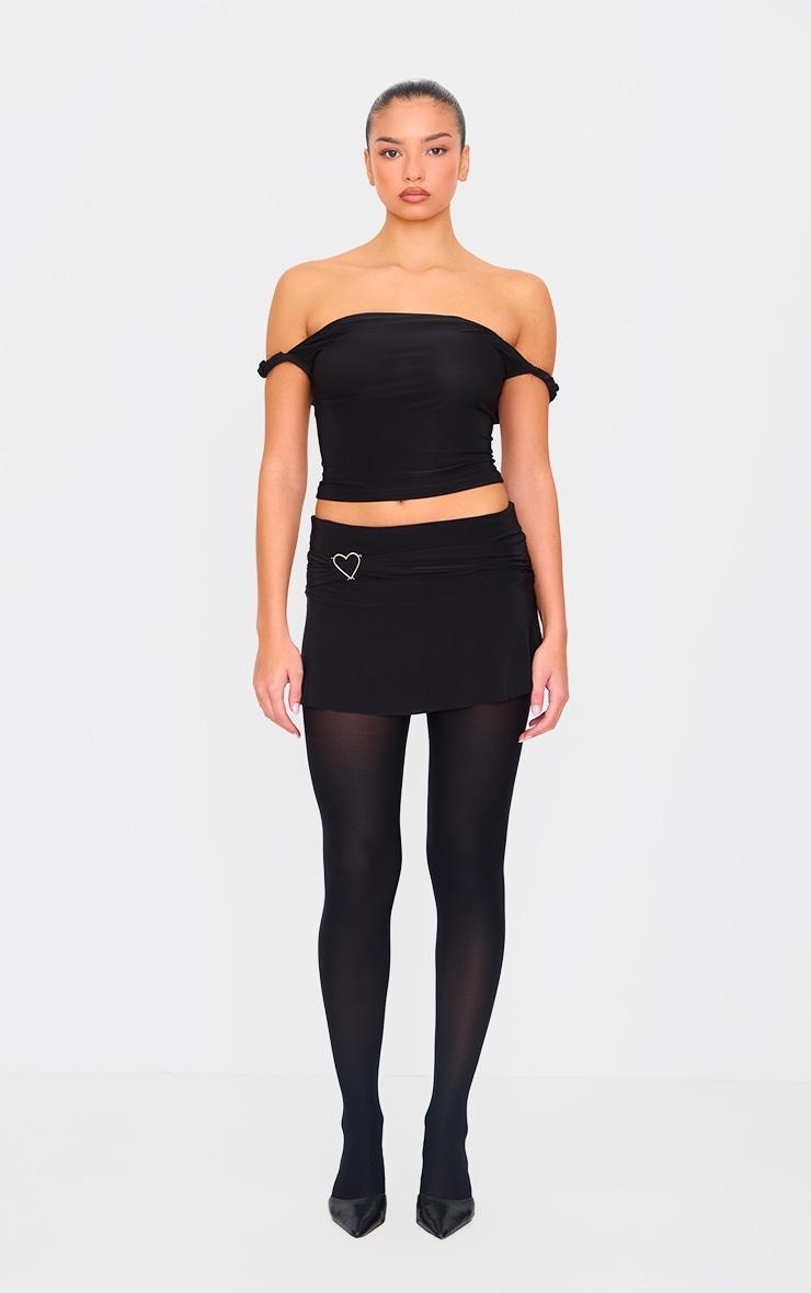 Black Slinky Twist Detail Bardot Crop Top Product Image