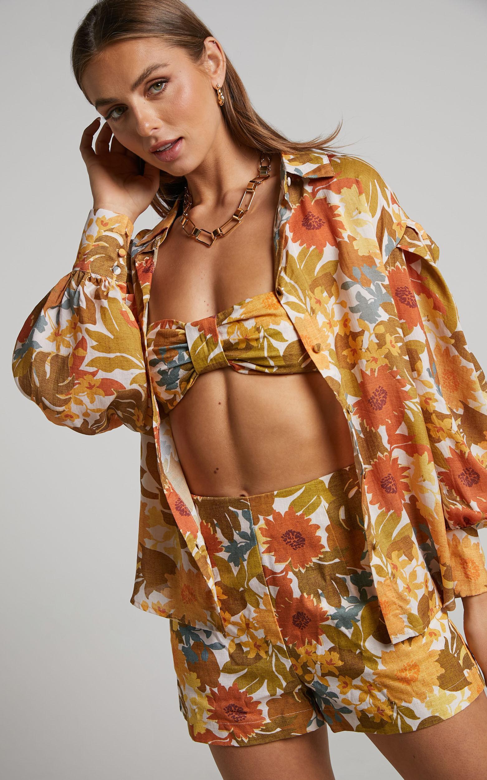 Amalie The Label - Emerson Linen Blend Knotted Bandeau Top in Emerson Floral Product Image