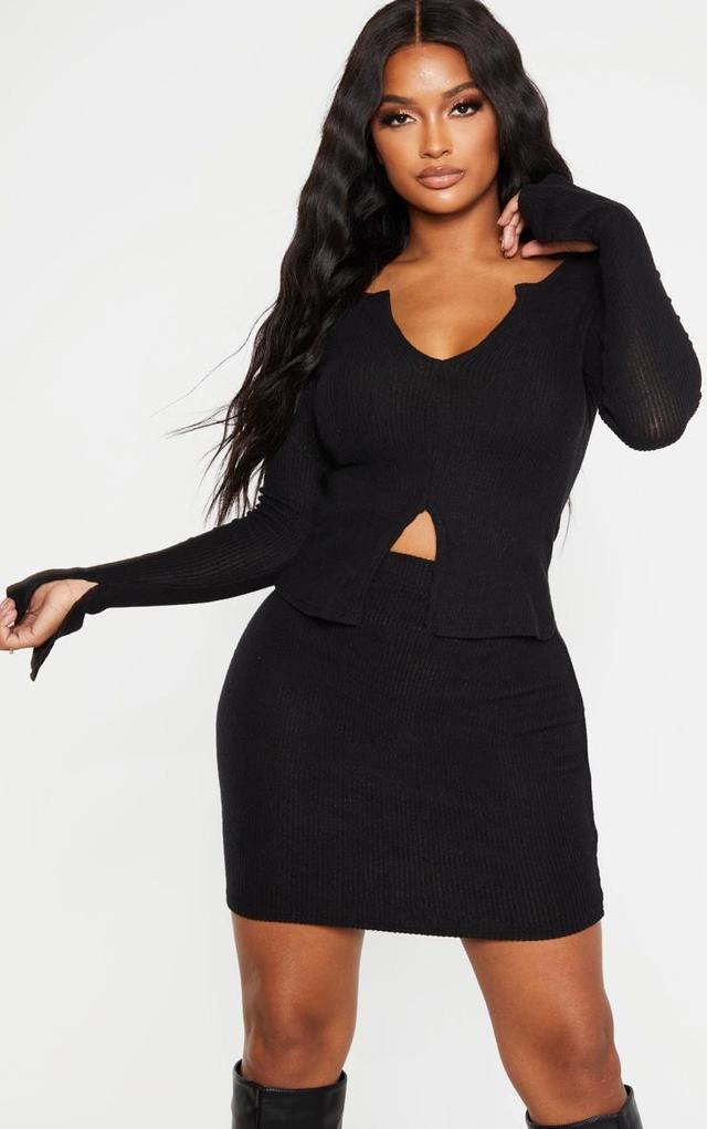 Shape Black Brushed Rib Long Sleeve Top Product Image