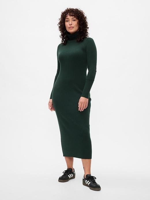 Turtleneck Rib Midi Sweater Dress Product Image