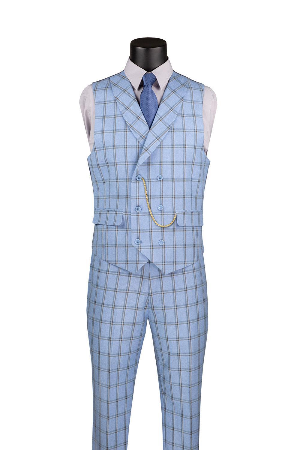 Lazio Collection - Modern Fit Windowpane Suit 3 Piece in Light Blue Product Image