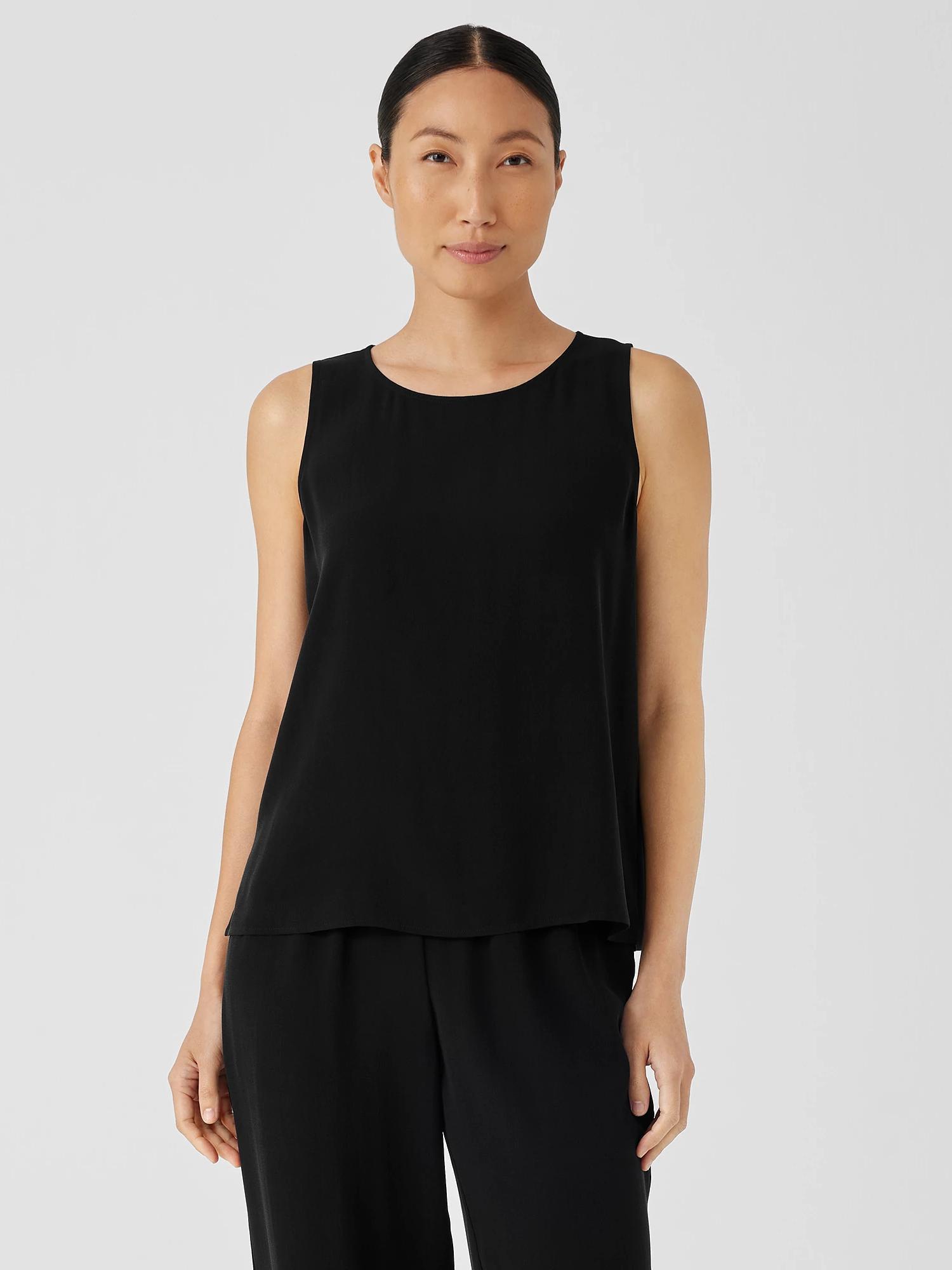 EILEEN FISHER Silk Georgette Crepe Jewel Neck Tankfemale Product Image