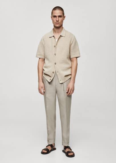 MANGO MAN - Linen blend pleated trousers light/pastel greyMen Product Image