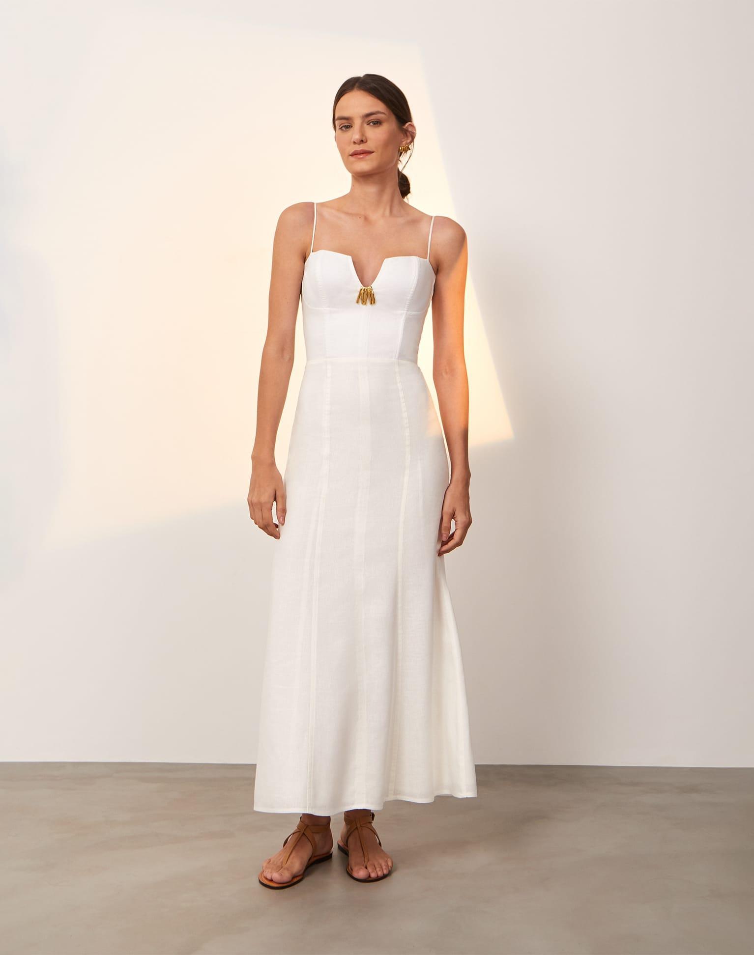 Lilith Detail Long Dress - Off White Product Image